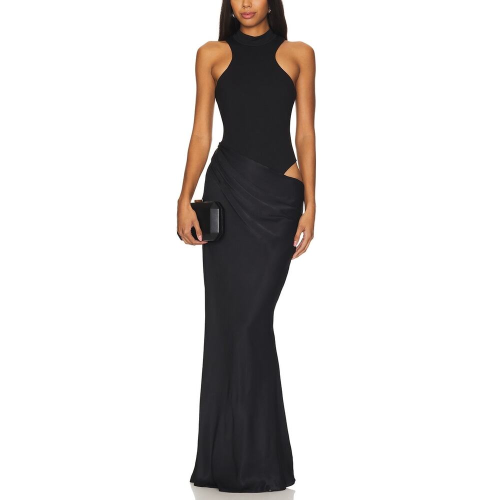 Camila Coelho Sleek Black Estrella Maxi Dress Size S